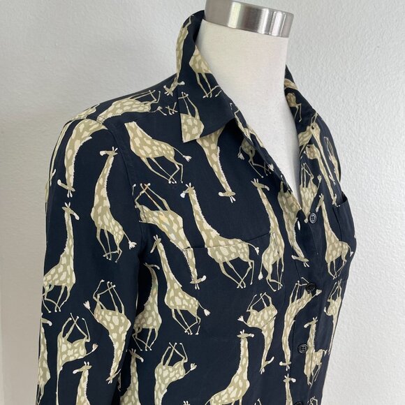 Equipment Femme Womens Small Giraffe Button Up Shirt Long Sleeve Silk Blouse - Picture 2 of 9